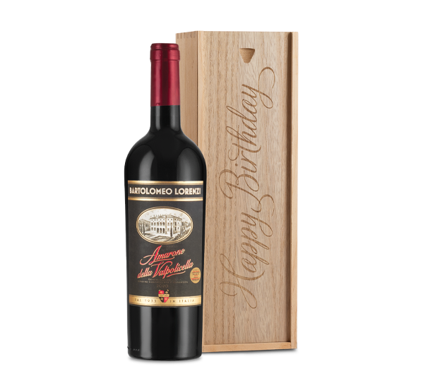 Fine Amarone in "Happy Birthday" Wood Box